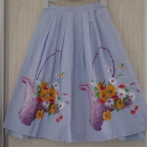 Lucie Linden Vintage Cotton Blue Floral Pleated Skirt Size:38